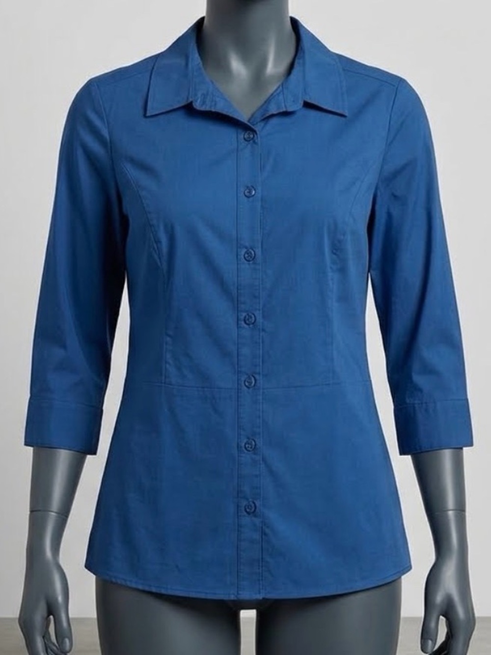 Blue 3/4 Sleeve Button Down Blouse